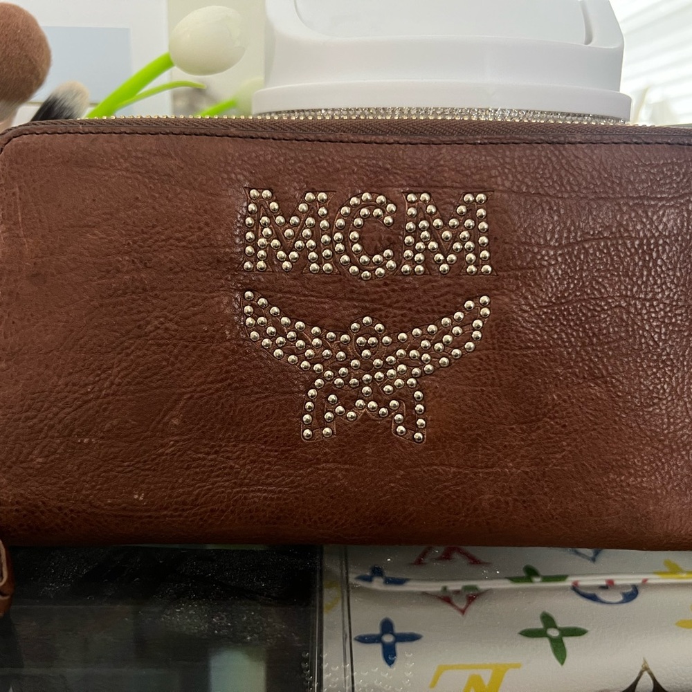 MCM Studded Brown Leather Wallet